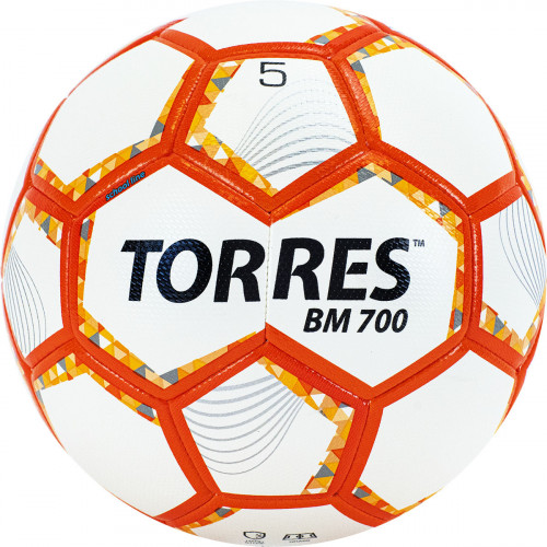 Мяч футб. TORRES BM 700, F320655, р.5, 32 панели. PU, гибрид. сшив, беж-оранж-сер