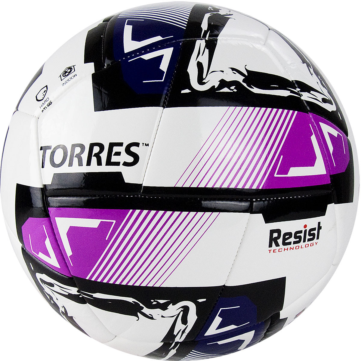 Мяч футзал. TORRES Futsal Resist, FS321024, р.4, 24 п.,ПУ, 3 подкл.сл., гиб.сш, белый-мультикол