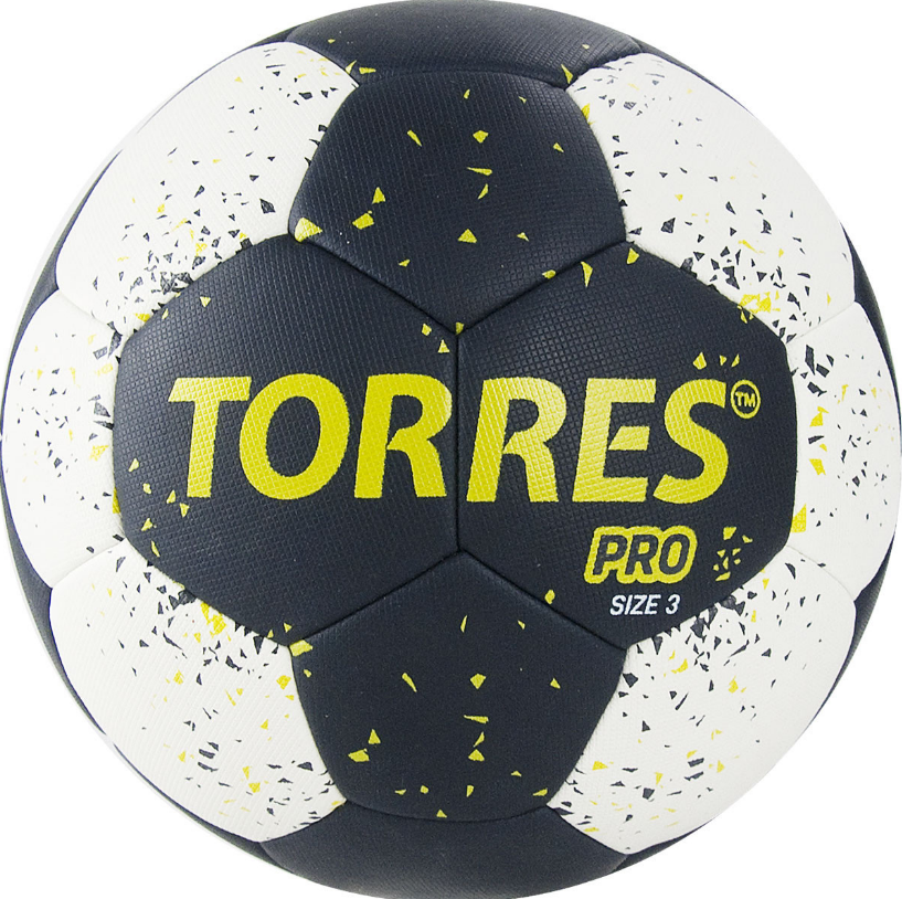 Мяч ганд. TORRES PRO, H32163, р.3, ПУ, 4 подкл. слоя, гибрид. сшивка, черно-бел-желт