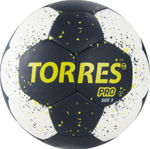 Мяч ганд. TORRES PRO, H32163, р.3, ПУ, 4 подкл. слоя, гибрид. сшивка, черно-бел-желт