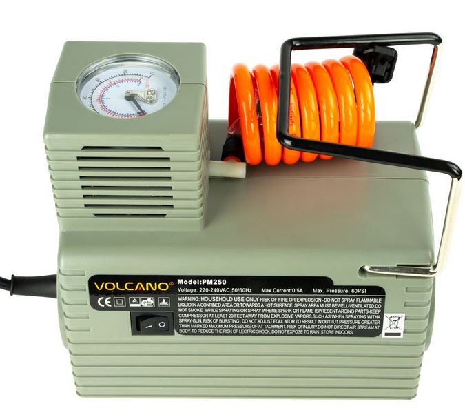Компрессор электр. VOLCANO, PM250, 46,5 л/мин, 18х14х16 см, манометр, 3 иглы, 95Вт, сер