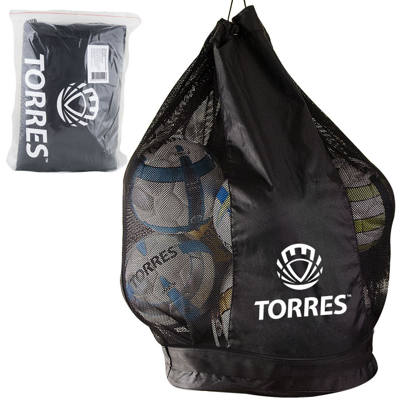 Сумка-баул для мячей TORRES, SS11069,на 15 футб.мяч,на шнурке с фиксатором, на 15 мячей, черная